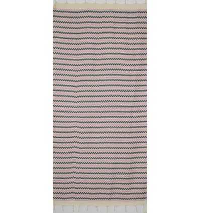Fouta zigzag crème, Rose bébé clair et gris foncé 