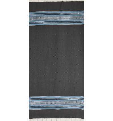 Fouta arabesque bleu foncé avec rayures bleu 