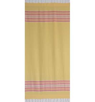 Fouta arabesque jaune avec rayures rose 
