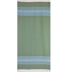 Fouta arabesque vert avec rayures bleu  2
