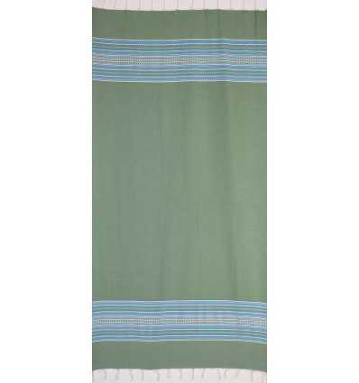 Fouta arabesque vert avec rayures bleu 