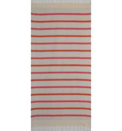 Fouta arabesque blanc crème, orange corail et rose 