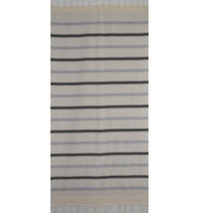 Fouta arabesque blanc crème gris foncé et gris bleu 