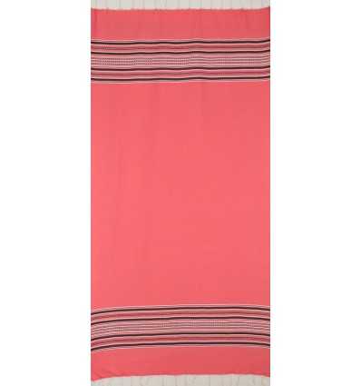 Fouta arabesque rose fraise avec rayures anthracite 