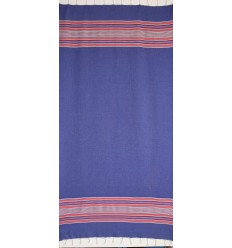 Fouta arabesque bleu jean et rouge  2
