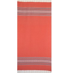 Fouta arabesque rouge avec rayures violet d'évèque  2