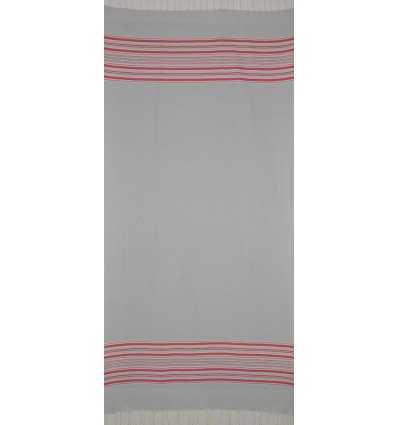 Fouta arabesque bleu fumée rayée rose 