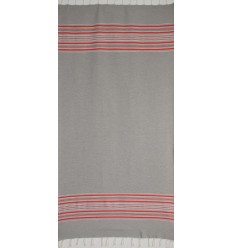 Fouta arabesque gris clair avec rayures rouge  2