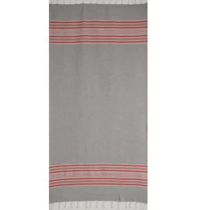 Fouta arabesque gris clair avec rayures rouge 