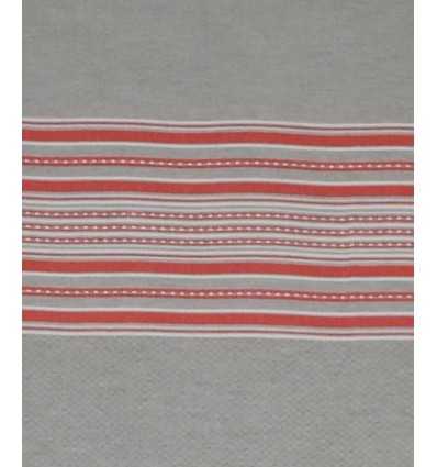 Fouta arabesque gris clair avec rayures rouge 