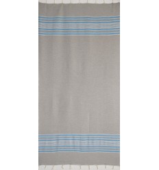 Fouta arabesque gris clair avec rayures bleu Fouta Tunisia - 1 2