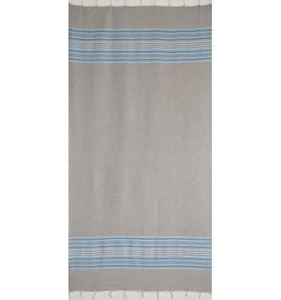 Fouta arabesque gris clair avec rayures bleu 