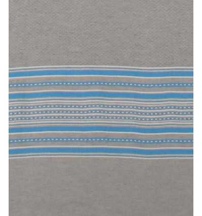 Fouta arabesque gris clair avec rayures bleu 