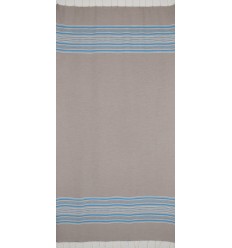 Fouta arabesque taupe clair avec rayures bleu  2