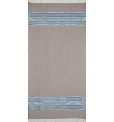 Fouta arabesque taupe clair avec rayures bleu 