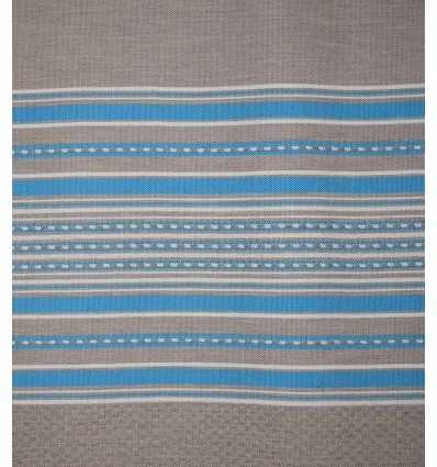 Fouta arabesque taupe clair avec rayures bleu 