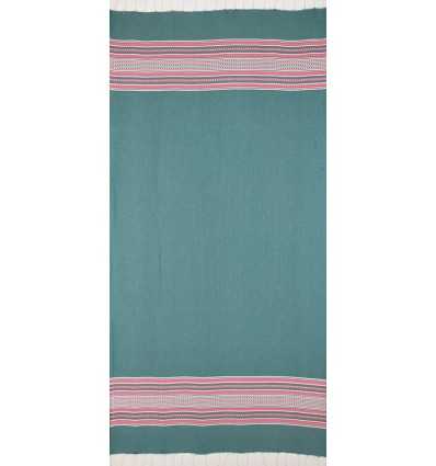 Fouta arabesque vert foncé et rose 