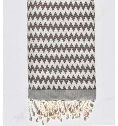 Fouta zigzag gris quartz et crème