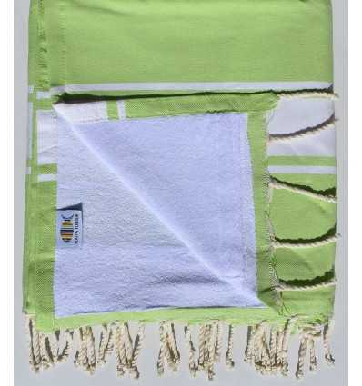 fouta doublée éponge vert pistache et blanc