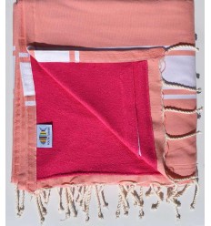 fouta doublée éponge saumon et rose fushia 