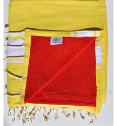 fouta doublée éponge jaune cobalt et rouge 