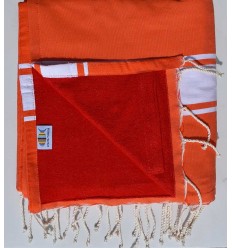 fouta doublée éponge orange rouge 