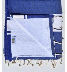 fouta doublée éponge bleu roi et blanc 