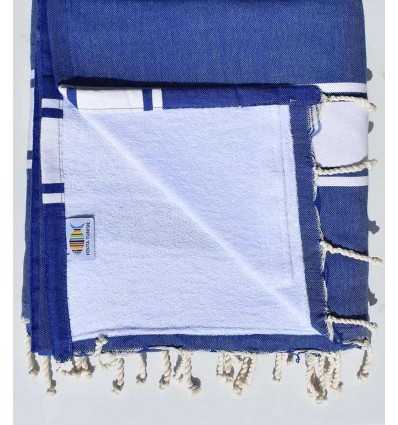 fouta doublée éponge bleu roi et blanc