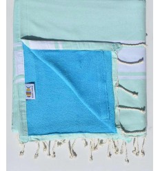 Fouta doublée éponge vert opaline  et céleste 