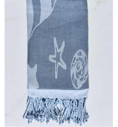 Fouta jacquard étoile de mer bleu guède et bleu dragée 