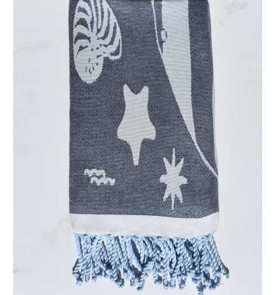 Fouta jacquard étoile de mer bleu marine et bleu fumé