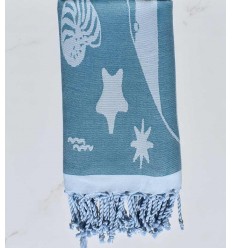 Fouta jacquard étoile de mer bleu canard et bleu azurin  2