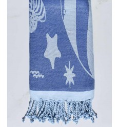 Fouta jacquard étoile de mer bleu roi et bleu maya  2