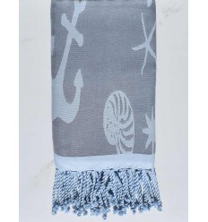 Fouta jacquard étoile de mer bleu horizon et bleu dragée  2
