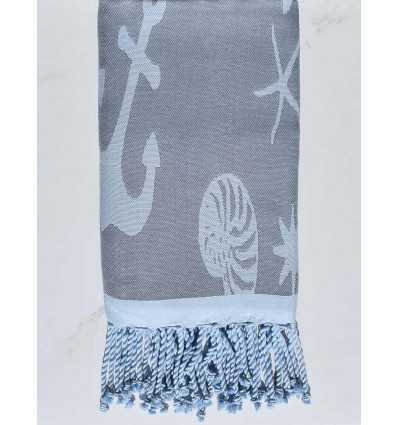 Fouta jacquard étoile de mer bleu horizon et bleu dragée
