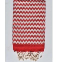Fouta zigzag rouge et blanc crème 