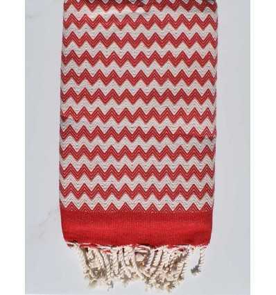 Fouta zigzag rouge et blanc crème