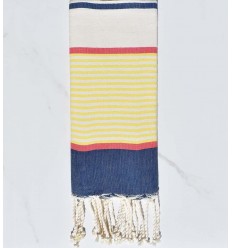 fouta  enfants bleu foncé, jaune, rouge,  blanc cassé 
