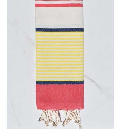 fouta  enfants bleu foncé, jaune fluo, rouge,  blanc cassé