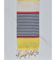 fouta  enfants bleu foncé, jaune, rouge,  blanc cassé 