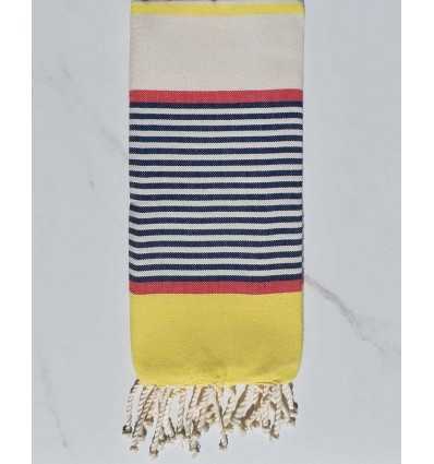 fouta  enfants bleu foncé, jaune, rouge,  blanc cassé