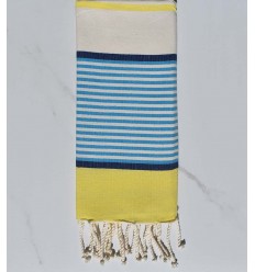 fouta  enfants bleu, bleu jean foncé, jaune et blanc cassé 