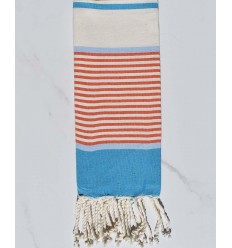 fouta  enfants bleu , bleu ciel,orangé  et blanc crème 