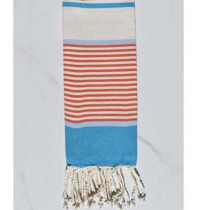 fouta  enfants bleu , bleu ciel,orangé  et blanc crème