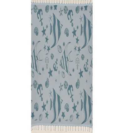 Fouta jacquard étoile de mer bleu canard et bleu azurin 
