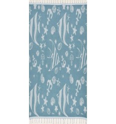 Fouta jacquard étoile de mer bleu canard et bleu azurin 