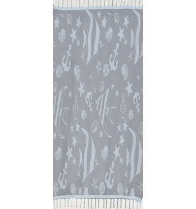 Fouta jacquard étoile de mer bleu horizon et bleu dragée