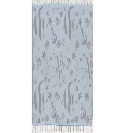 Fouta jacquard étoile de mer bleu horizon et bleu dragée