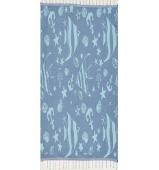 Fouta jacquard étoile de mer bleu bleuet et bleu ciel clair 