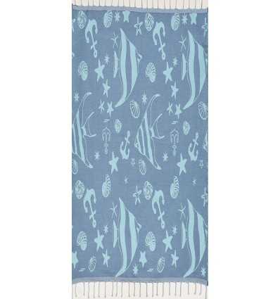 Fouta jacquard étoile de mer bleu bleuet et bleu ciel clair